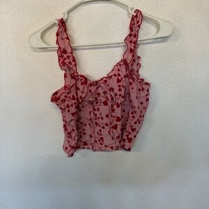 SHEIN Red Floral Ruffle Crop Top